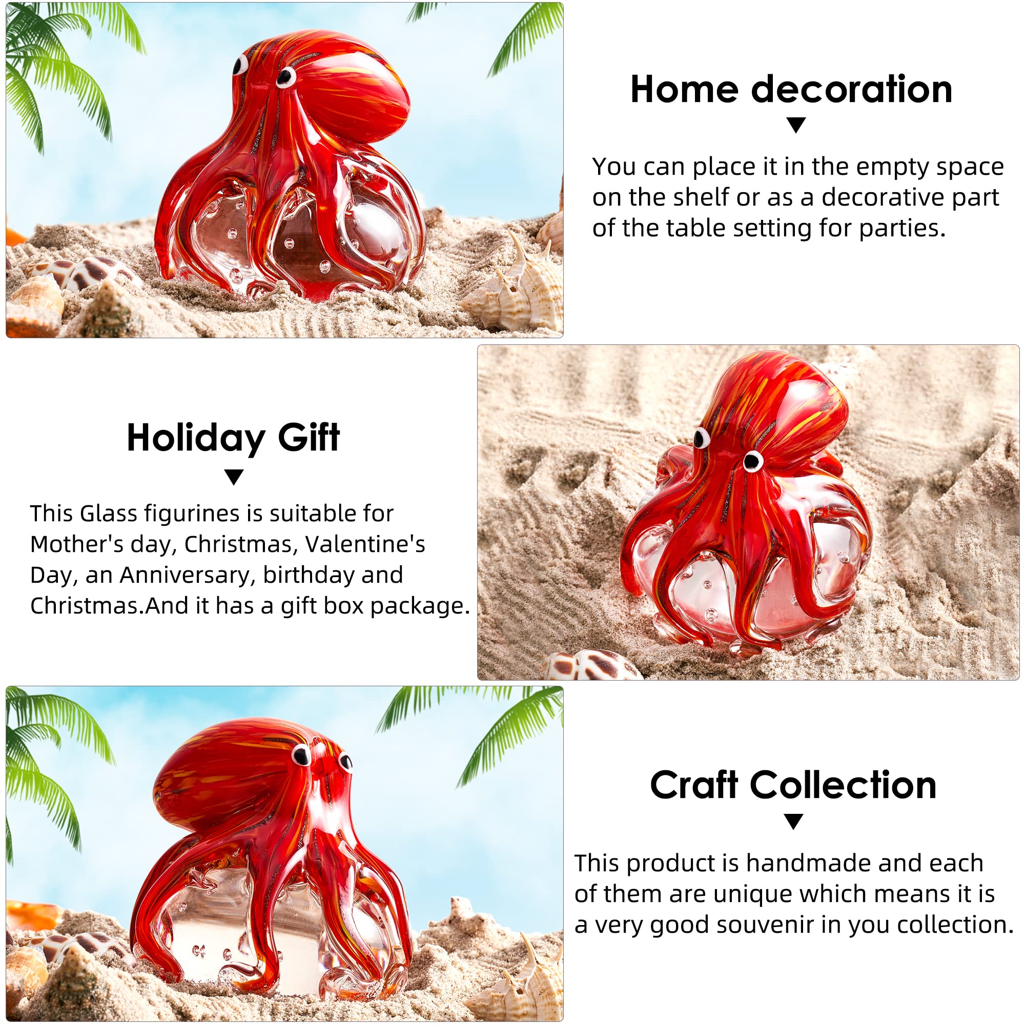 Figura de pulpo soplado de vidrio marino para acuario colección regalo pisapapeles oficina