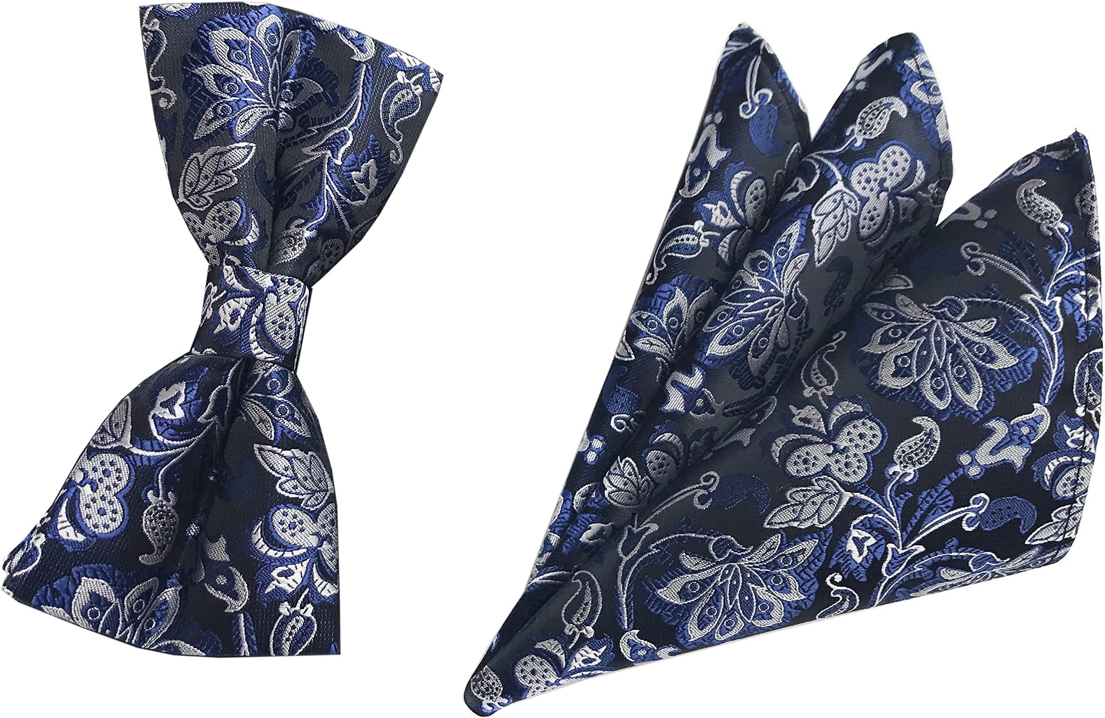 Men Big Boy Paisley Bow Tie Pre-Tied Set Wedding Party Bowties Pocket Square Set