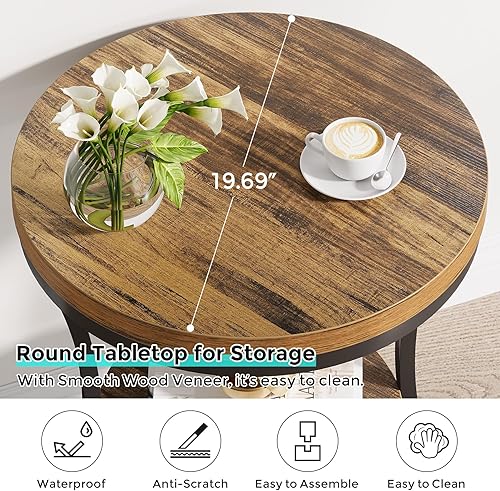 Miniatura 4 de Juego de 2 mesas auxiliares redondas, mesa auxiliar industrial de 2 niveles, mesita de noche con marco de metal para sala de estar, dormitorio,