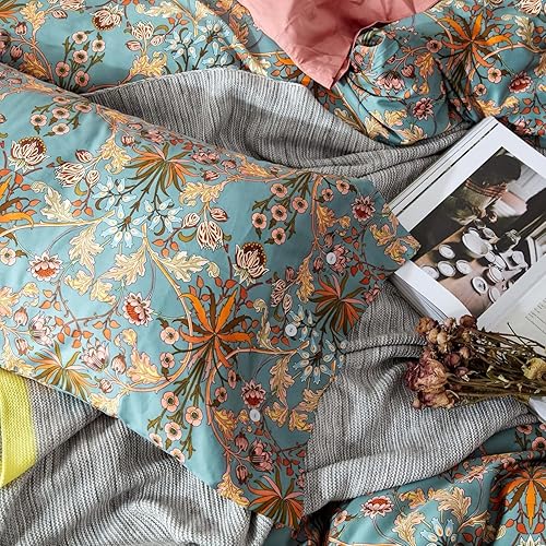 Miniatura 6 de Elegante juego de funda de edredón de estilo vintage, tamaño King, con diseño floral de jardín, de 100 % algodón, bohemio, estampado de flores, para