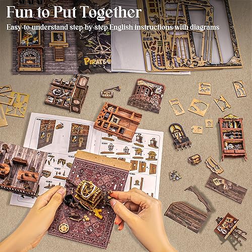 Miniatura 11 de Kit de rincón de libros para bricolaje, kit de rincón de libros en miniatura, rompecabezas 3D de madera, decoración de estantería, decoración