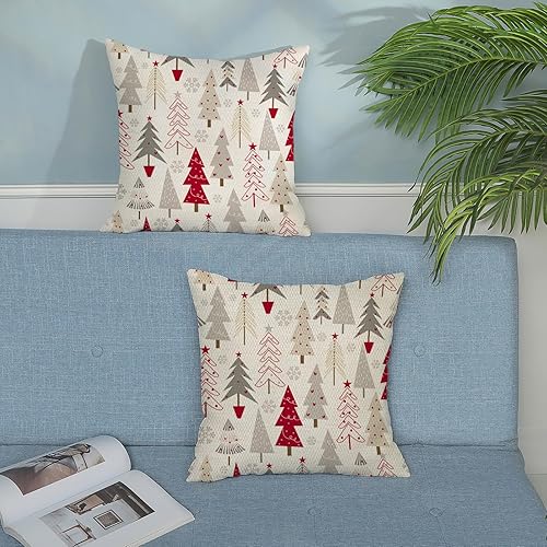 Miniatura 3 de Juego de 2 fundas de almohada de Navidad de 18 x 18 pulgadas, fundas de almohada de lino geométricas coloridas para árbol de Navidad, decoración de