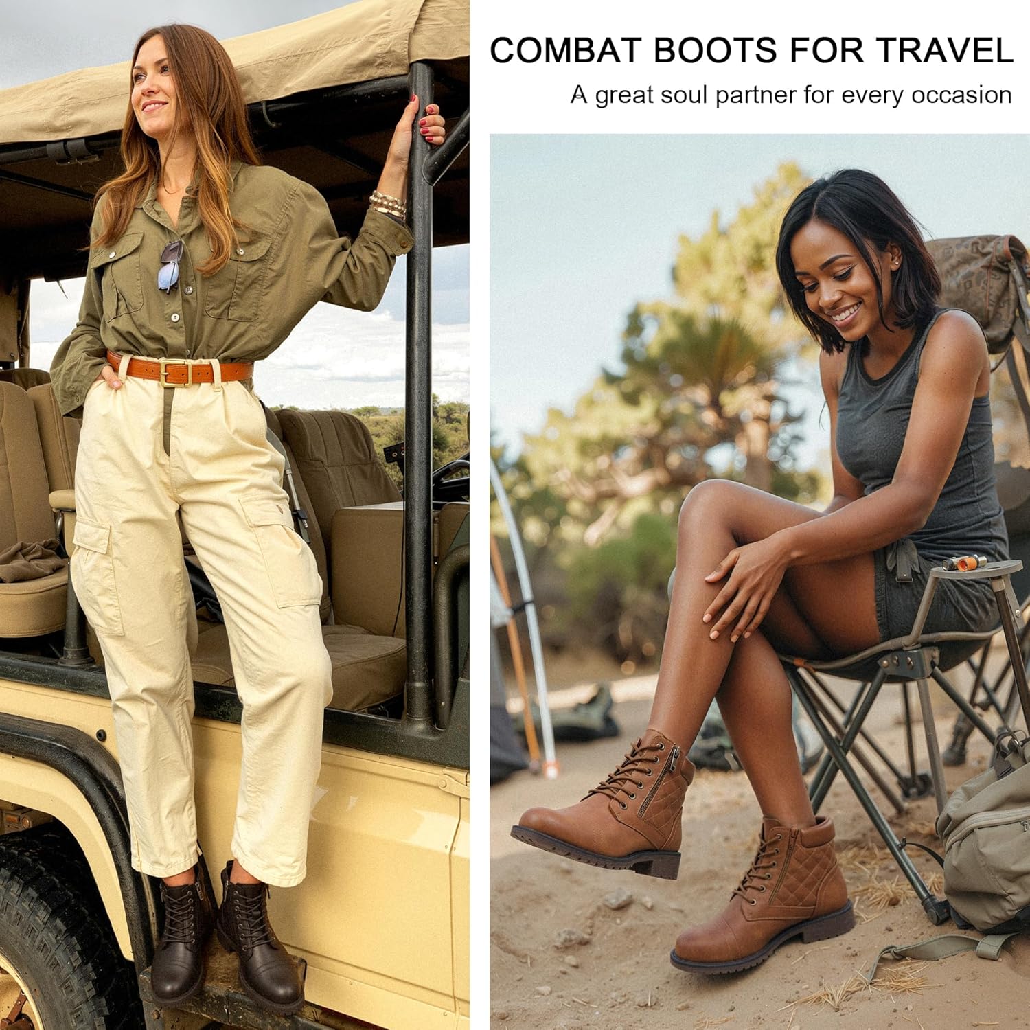 Vepose Women's Combat Ankle Boots Lace up Comfortable Short Booties Low Heel - Image 6