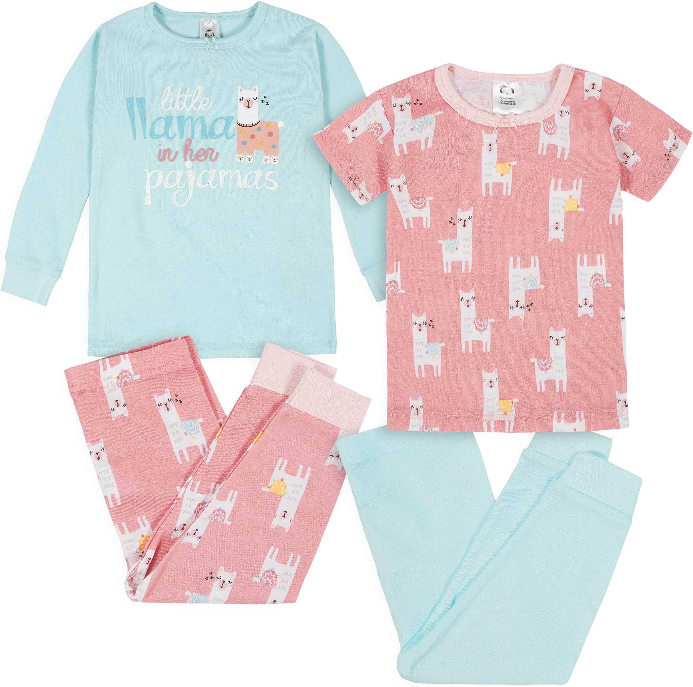 Baby Girls 4-Piece Cotton Pajama Set