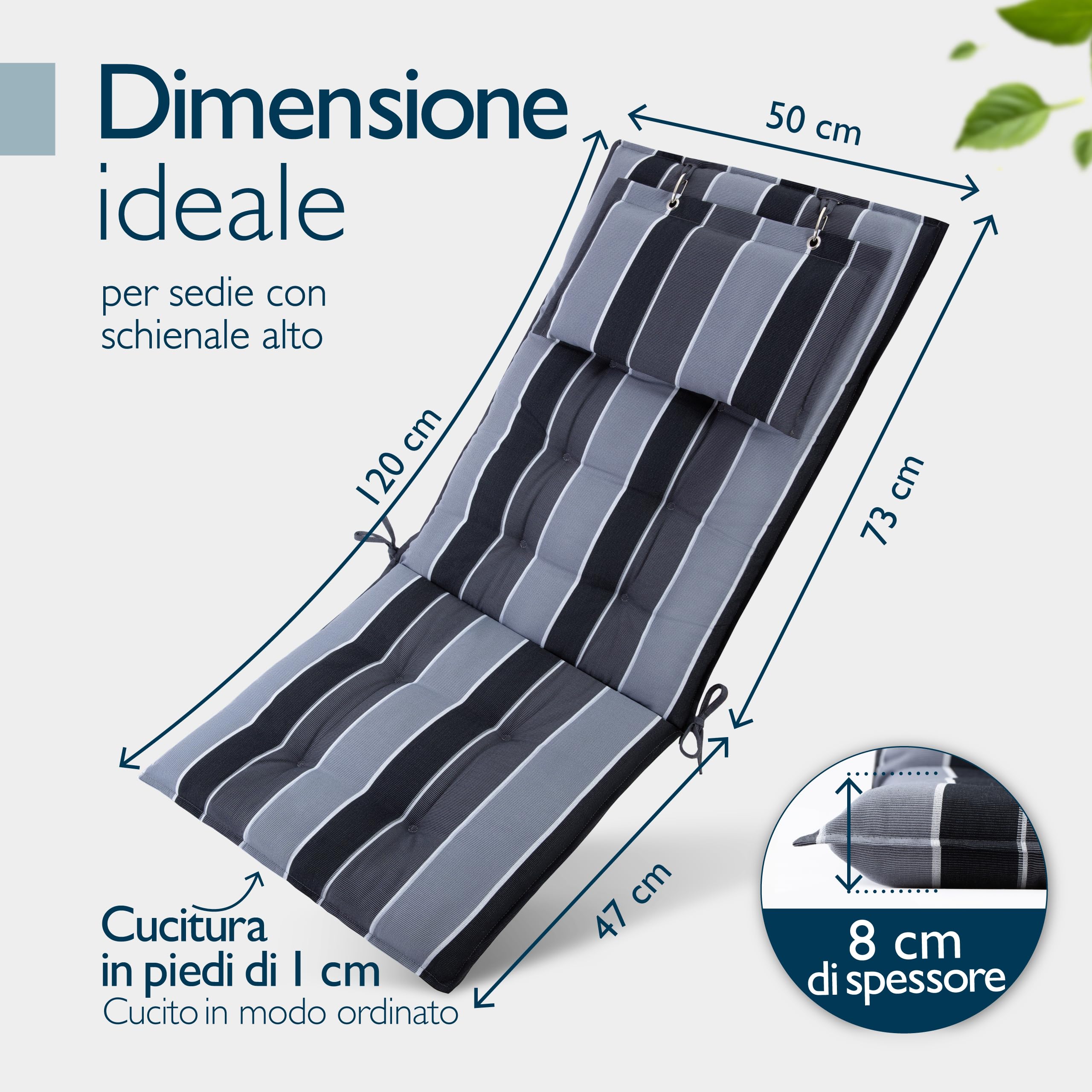 Cuscini Per Sedia Giardino 120x50cm - Schienale Alto Con Poggiatesta, Arancione Beige, Antiscivolo