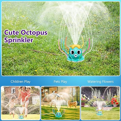 Miniatura 8 de MoKo Rociador de agua para niños, bonito aspersor con 8 tubos de movimiento y 2 abrazaderas de manguera, rociadores al aire libre, pulpos de verano,