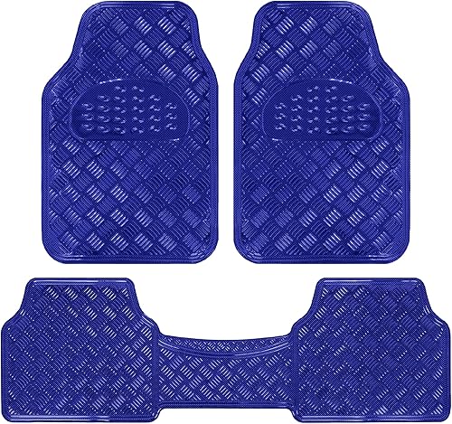 BDK MT-643-BL - Juego de 3 alfombrillas metálicas para piso de automóvil, resistentes para todo tipo de clima, con respaldo de goma, para automóvil,
