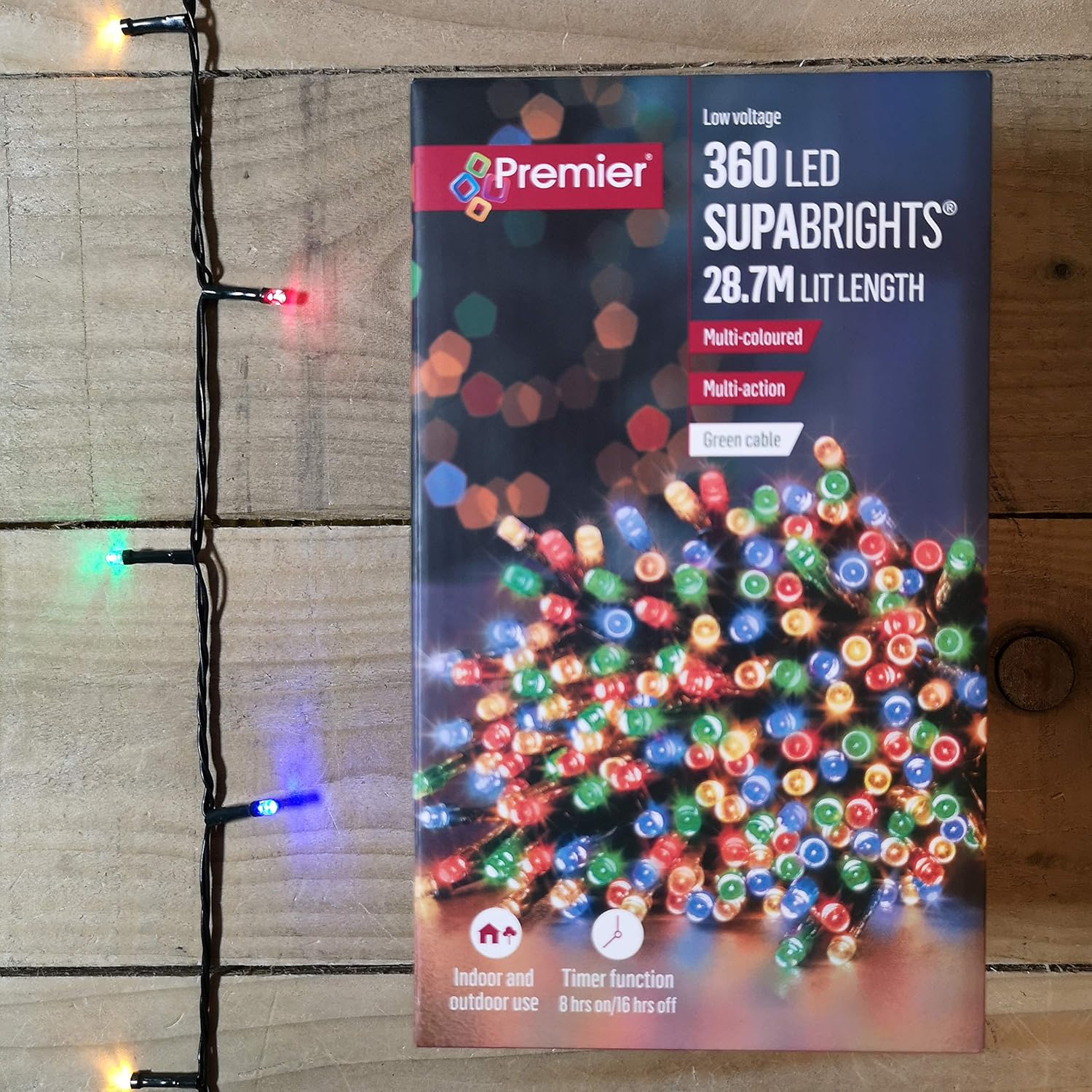 360 LED (28.7m) Premier Supabright LED Christmas Lights with Timer Multi Coloured, Multi Colour Led, 28.7 meters
