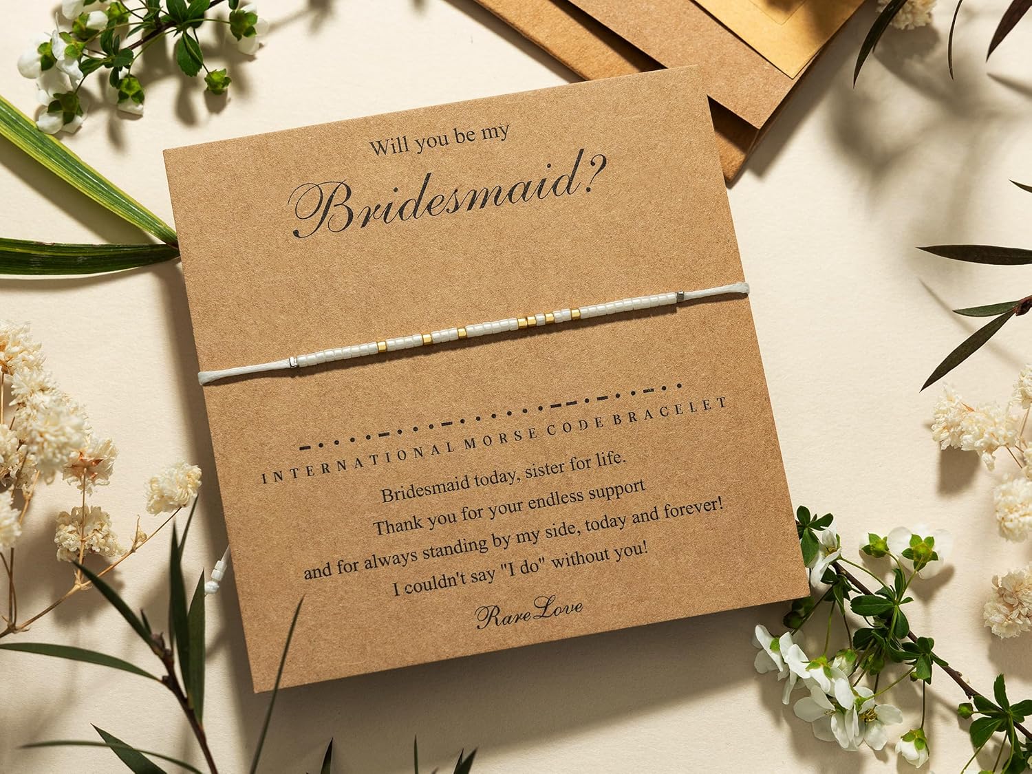 RareLove Bridesmaid Proposal Gifts Will You Be My Bridesmaid Morse Code Beaded Bracelet for Women Bachelorette Gifts White Gold Pony Seed Tiny Beads - Image 3