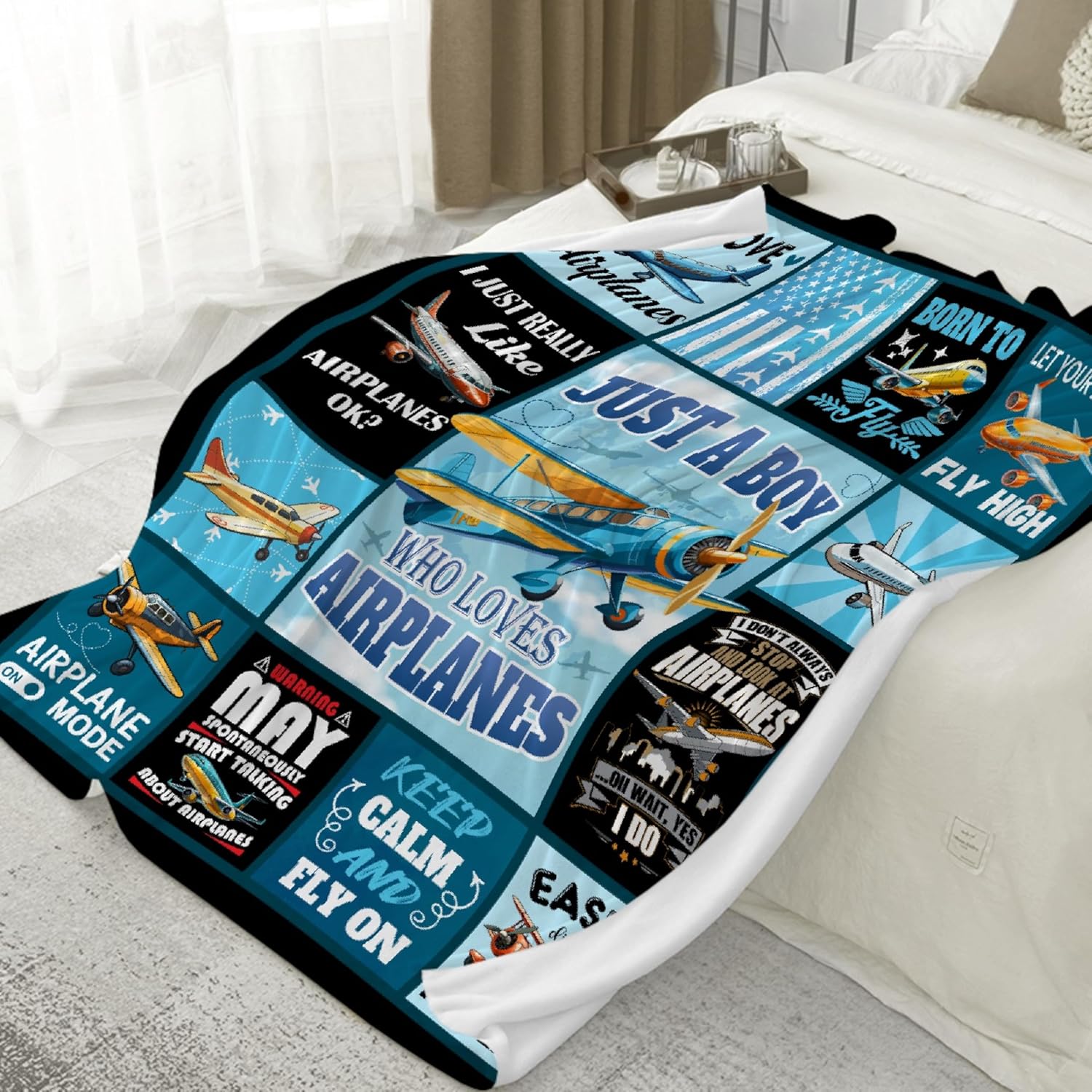 Airplane Blanket for Boys Kids Just A Boy Who Loves Planes Blanket Airplane Gifts for Men Boys Pilots Adults Soft Flannel Throw Plane Quilts for Bed, Sofa, Outdoors 40"x50" for Kids - Image 5