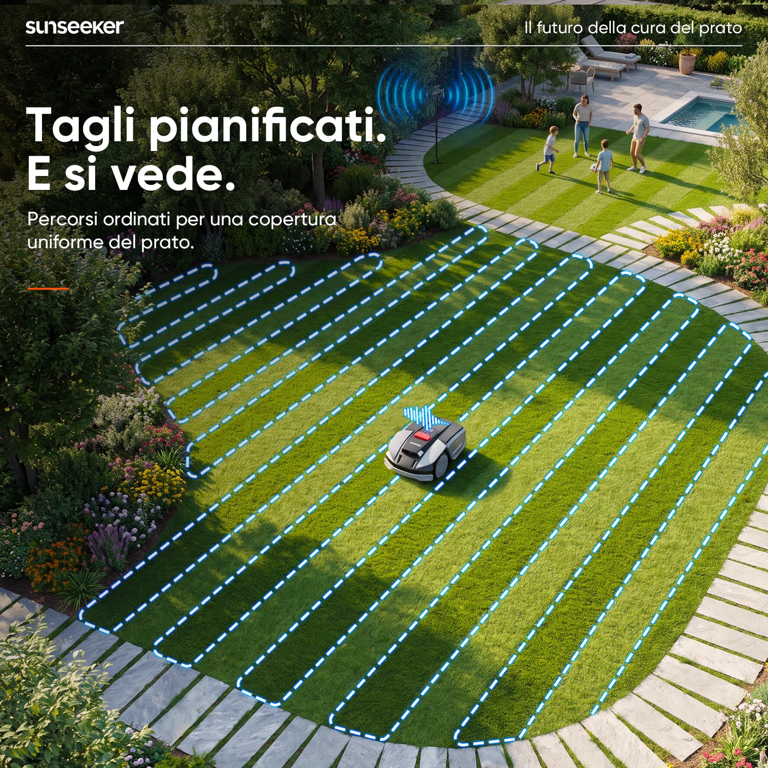 Sunseeker S3 Robot Tagliaerba Senza Filo, RTK + Vision AI, 800 m² + Set di 12 Lame Universali