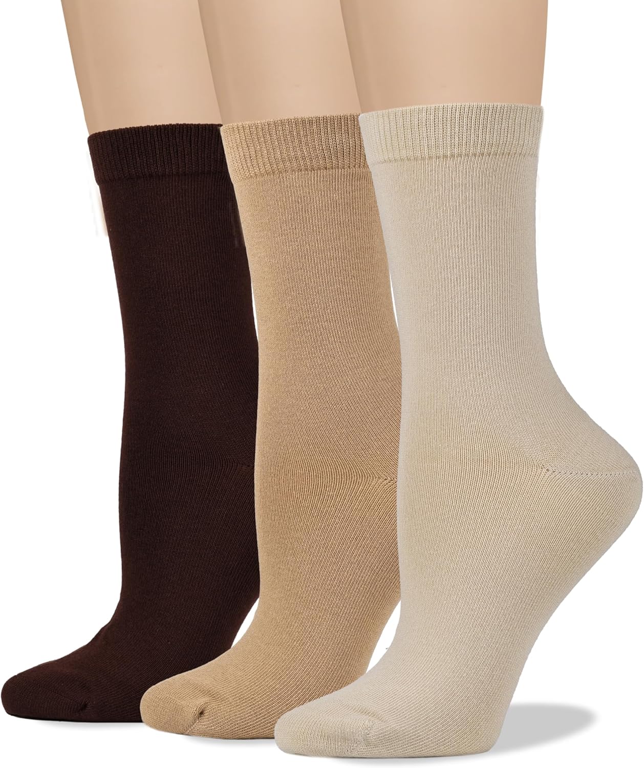 COTTON DAY Women's Soft Combed Cotton Dress Socks Seamless Toe Black White Gray Navy Blue Brown Beige