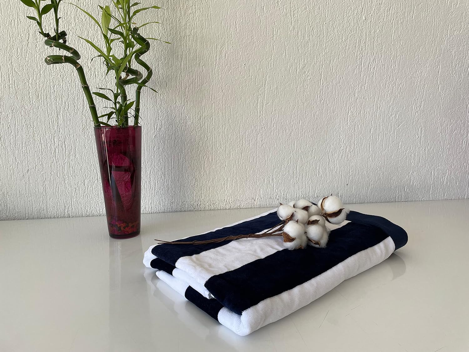 Beach Large Towel, Pool and Beach, Cabana Striped One Side Terry and One Side Velour 32"x70" Blue White (4)