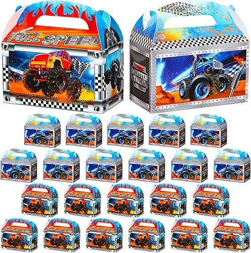 Zonon 24 bolsas de recuerdo de fiesta de camión, cajas de golosinas de fiesta de auto de carreras, caja de regalos para fiestas temáticas de