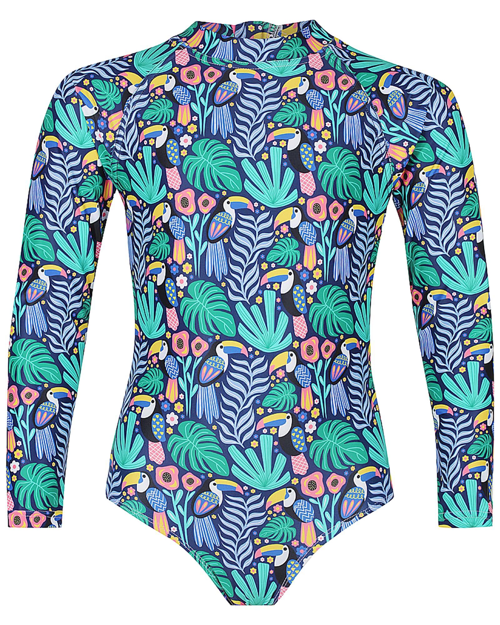 Tame the Sun Traje de baño de manga larga para niñas, traje de baño de una pieza con protección contra erupciones y cremallera UPF 50+