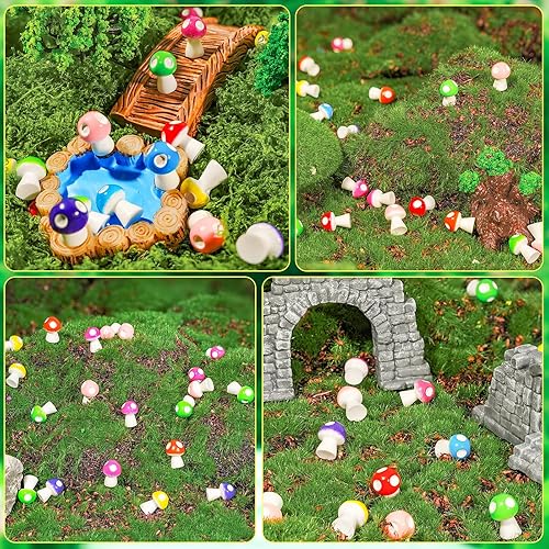 Miniatura 8 de Exasinine 64 figuras miniatura de resina de hongos, decoración de hongos en miniatura, jardín de hadas, paisaje de musgo en miniatura, manualidades