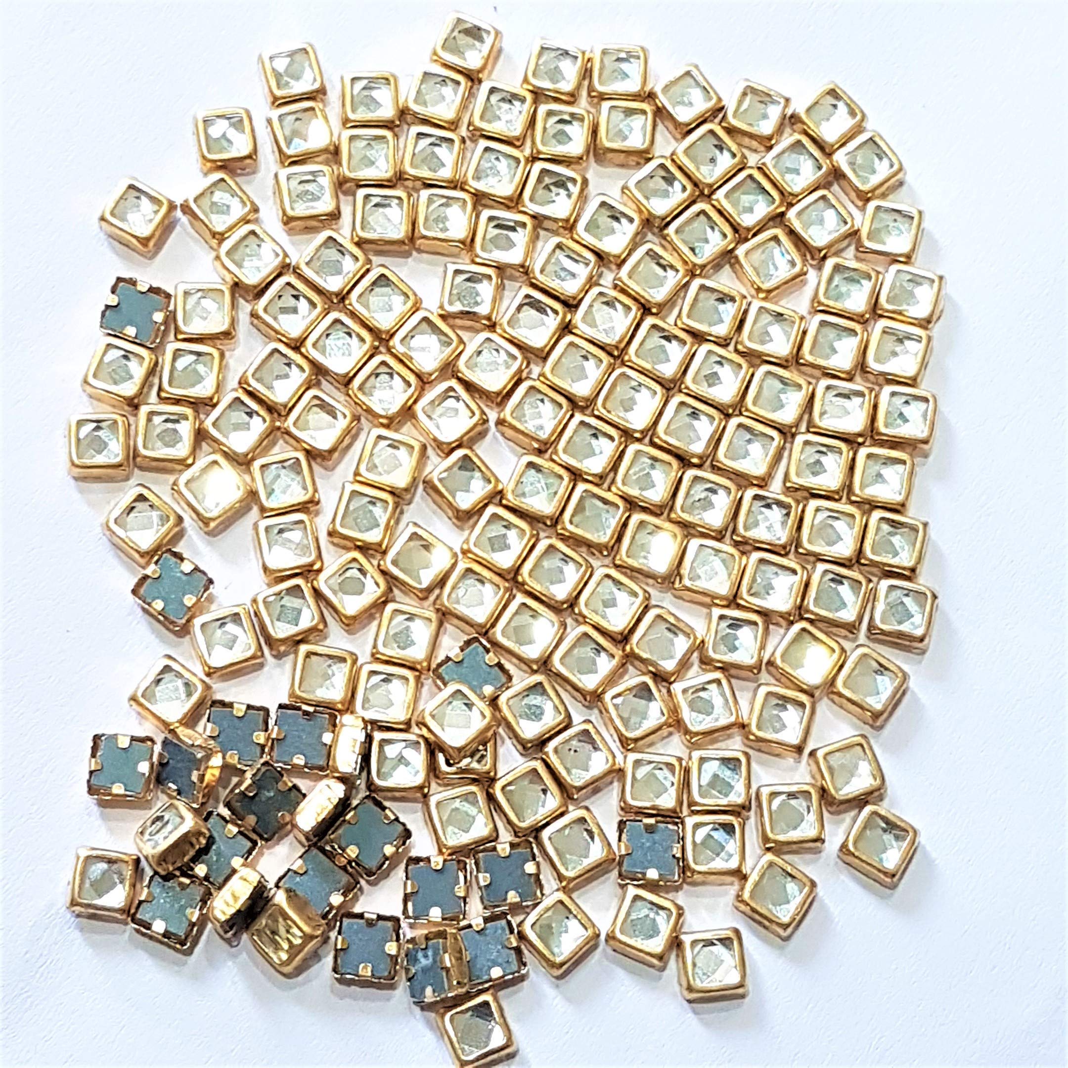 Creating Bharat Kundan Stone for Jewellery Making, Bangles, Embroidery pastable Beads, 500 Pieces (Silver Square 4mm)