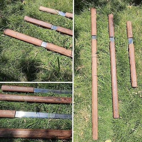 Miniatura 6 de COSWOR Juego de 3 piezas de espada de anime de espiga completa marrón con soporte de exhibición para colección, accesorios de cosplay, regalo