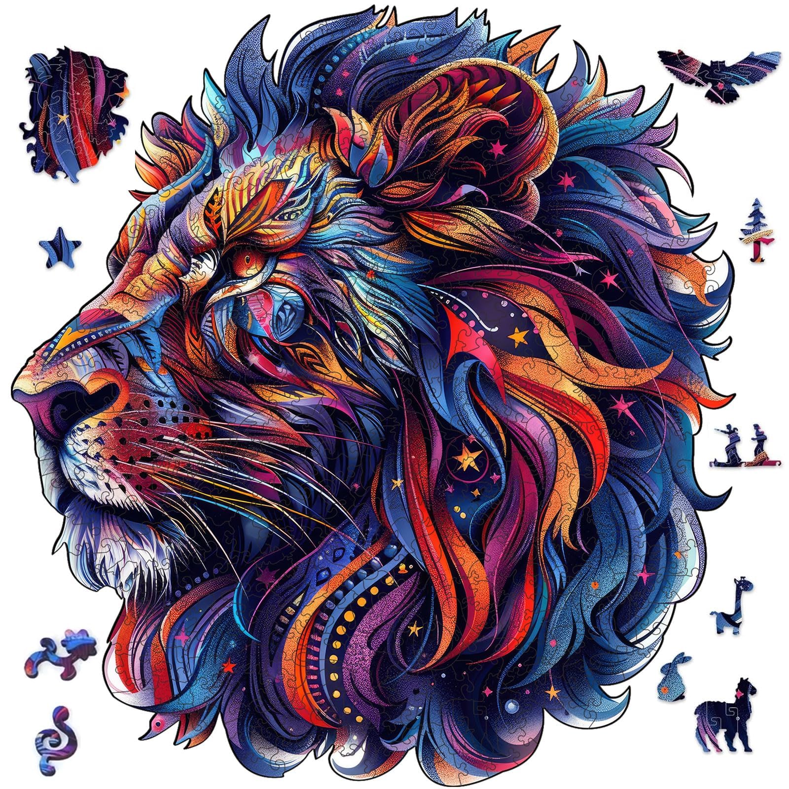 Qiuenisray Wooden Puzzles for Adults 200 Pieces, Lion Jigsaw Puzzles for Grandkids, FSC Certified Unique Shape Animal Adult Puzzles, Creative Gift for Family Game 11.4x10.6 in