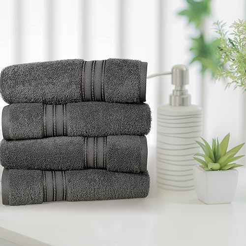 Miniatura 6 de ERINA Juego de 4 toallas de baño de algodón de lujo pesadas GSM de 27 x 54 pulgadas, 100% algodón peinado hilado en anillo altamente absorbentes,