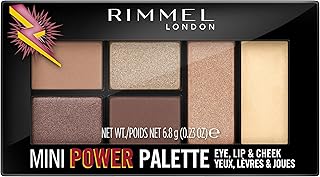 Rimmel London, Mini Power Palette 3 in 1 con Ombretti per Occhi ed Illuminanti Viso e Labbra, 001 Fearless