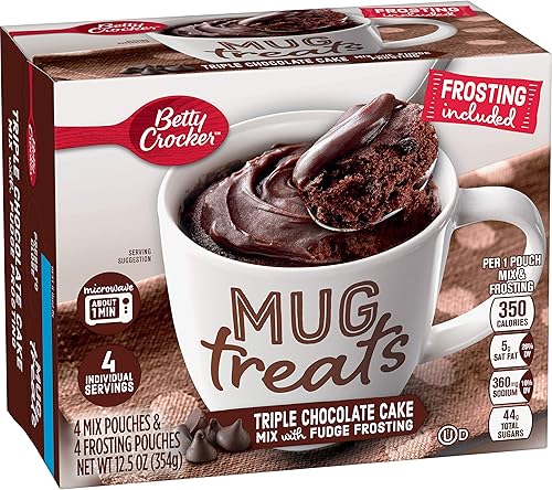 Betty Crocker Mug Treats Triple Chocolate Cake Mix with Fudge Frosting, 4 Servin