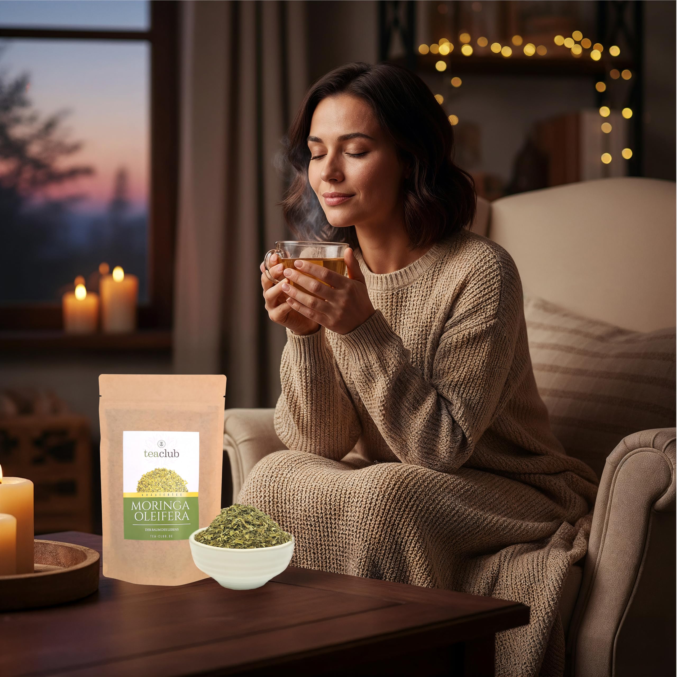 TeaClub Té de Moringa a Granel 500g – Hojas de Moringa Oleifera | Infusión sin cafeína de hojas de moringa oleifera, frescor vegetal, sin lactosa, bolsa doypack