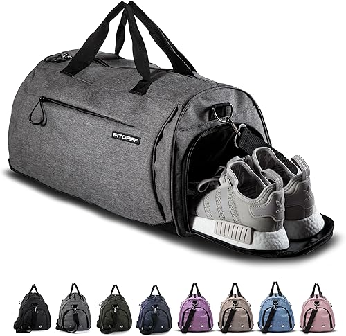 Fitgriff Bolsa de gimnasio para hombres y mujeres con compartimento para zapatos y artículos húmedos, bolsa de lona para viajes, deportes, fitness y