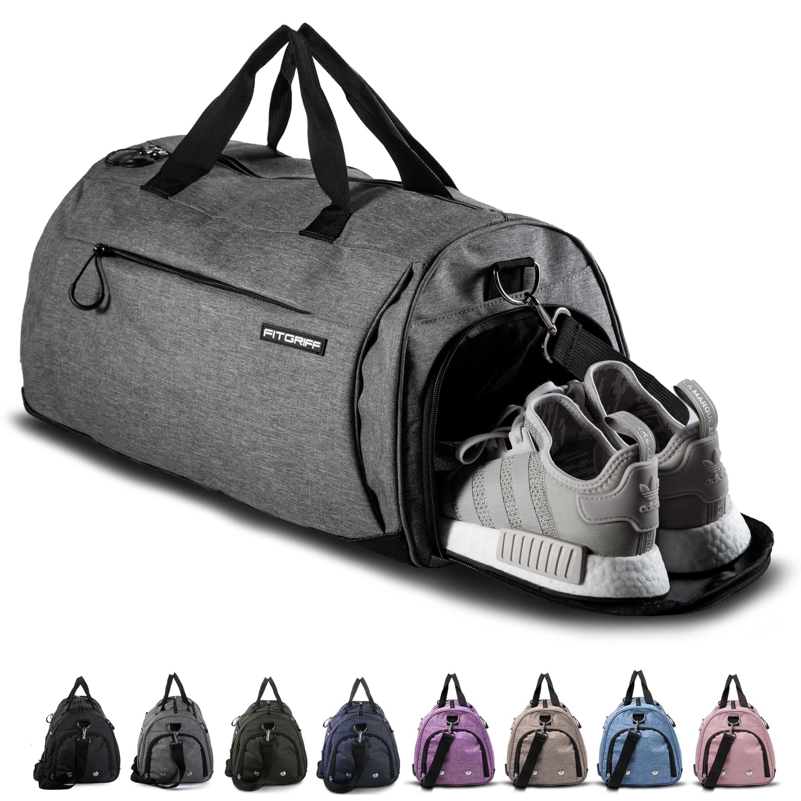 Fitgriff® Sports Gym Bag for Men and Women - with Shoe Compartment & Wet Pocket - Fitness Bag