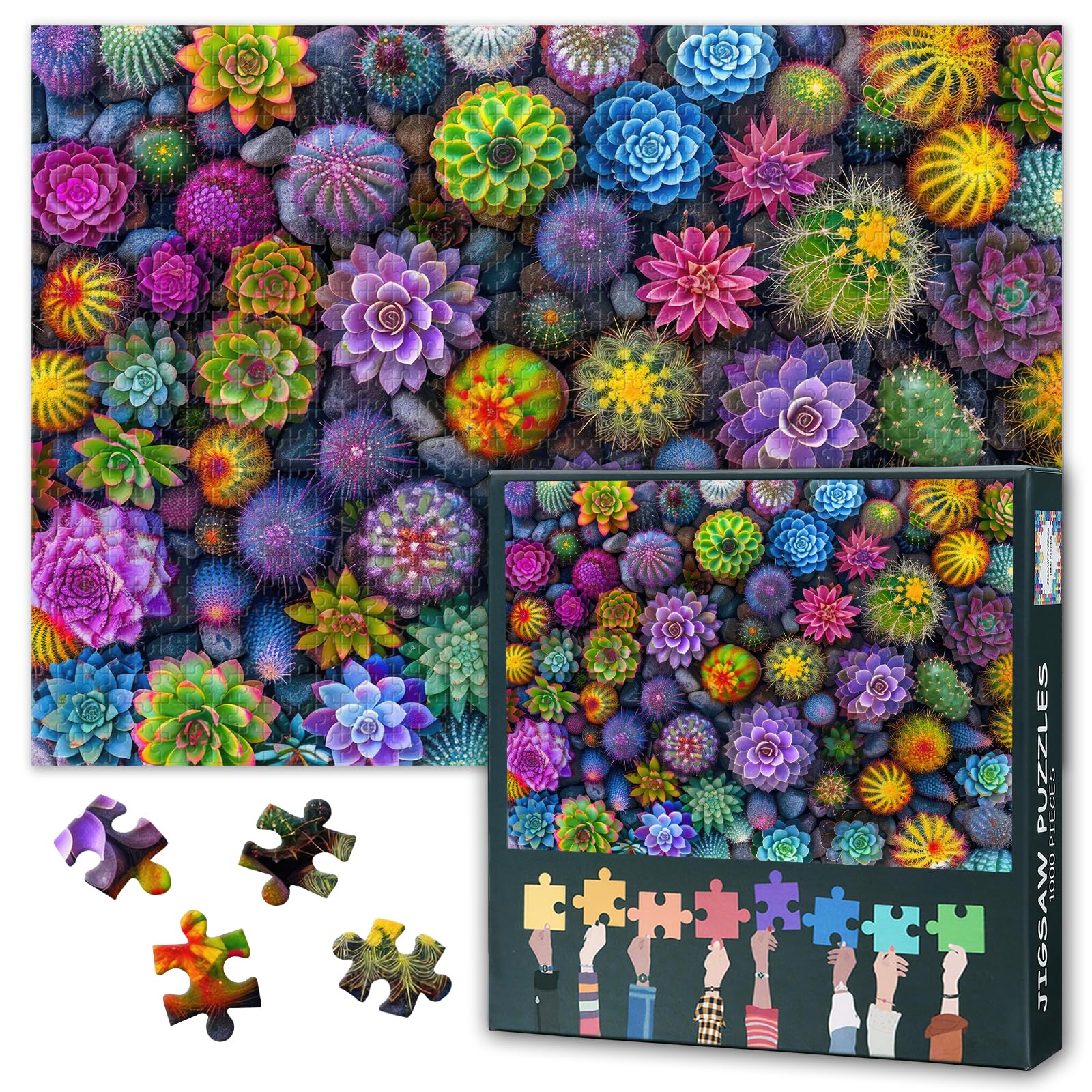 Colorful Succulent Jigsaw Puzzles for Adults 1000 Pieces - Cactus and Flower Art for Art Enthusiasts Challenging Puzzle 1000 Pieces for Adults, Artistic Puzzle Games 27.5" x 19.6"