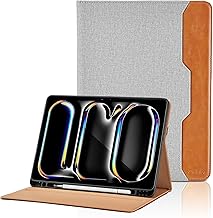 iPad Pro 11 inch Case M4 2024, PU Leather Case with Pocket and Pen Holder, Smart Cover with Auto Sleep/Wake Function for iPad Pro 11 inch M4 2024 (Grey)