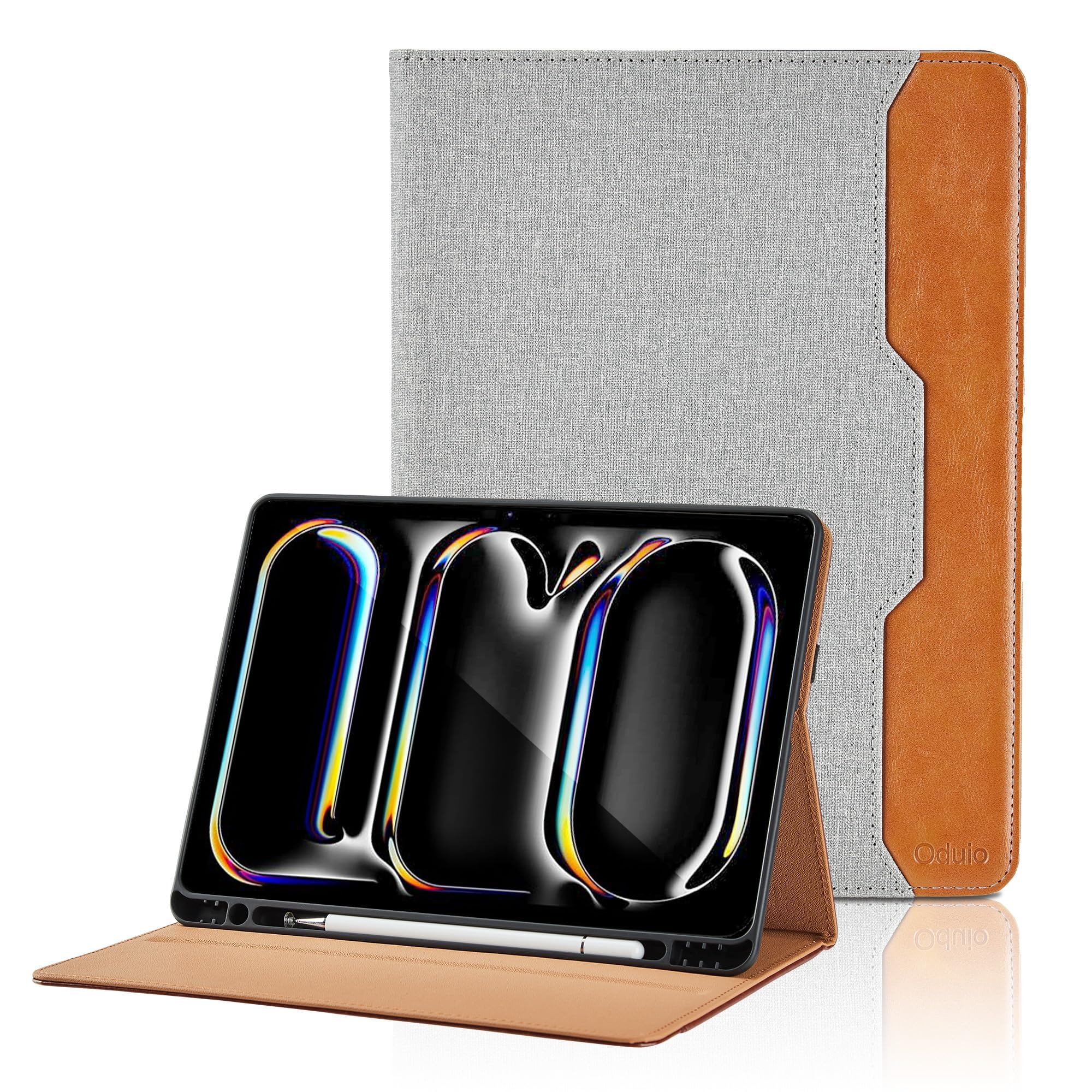 Hülle für iPad Pro M5 2025 11 Zoll/iPad Pro 11 Zoll Hülle M5/M4 2025/2024 PU Leder Schutzhülle mit Tasche und Stifthalter, Business Tablet Case Smart Cover mit Stand Funktion - Grau