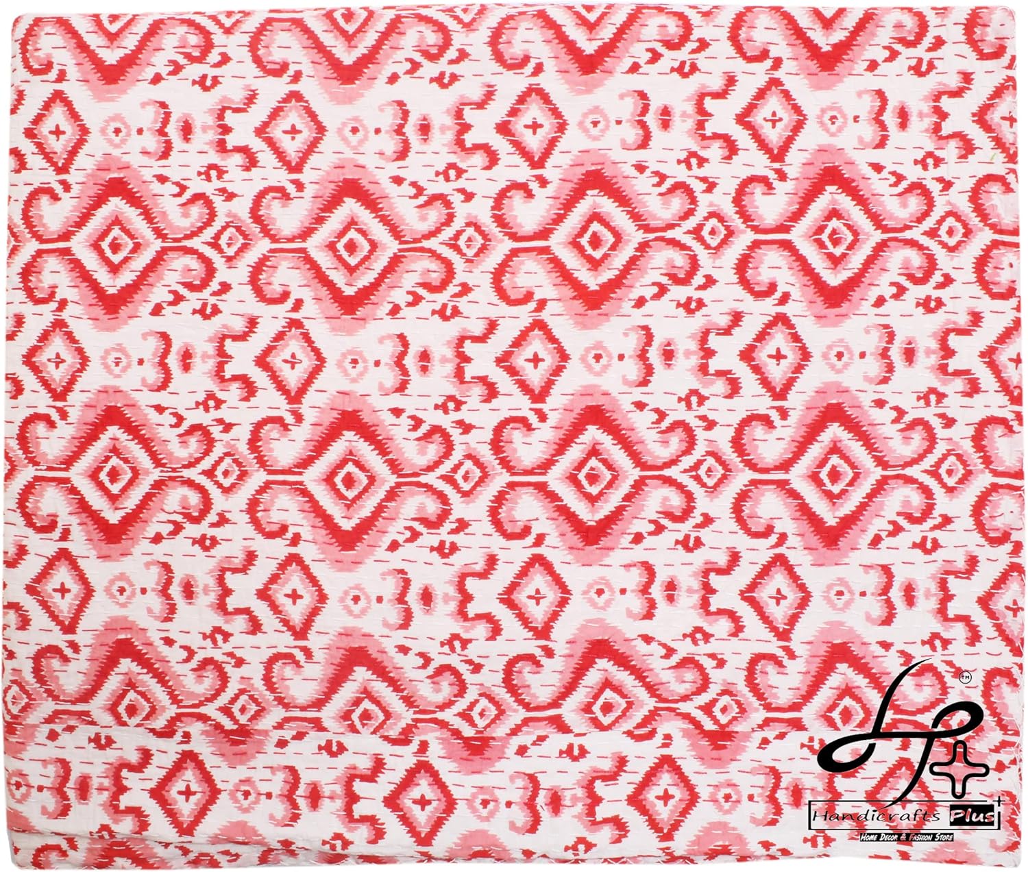 King Size Kantha Quilt Beautiful Bedding Bedcover New Indian Cotton Gudari Geometric Print Red Color Coverlet 90x108''