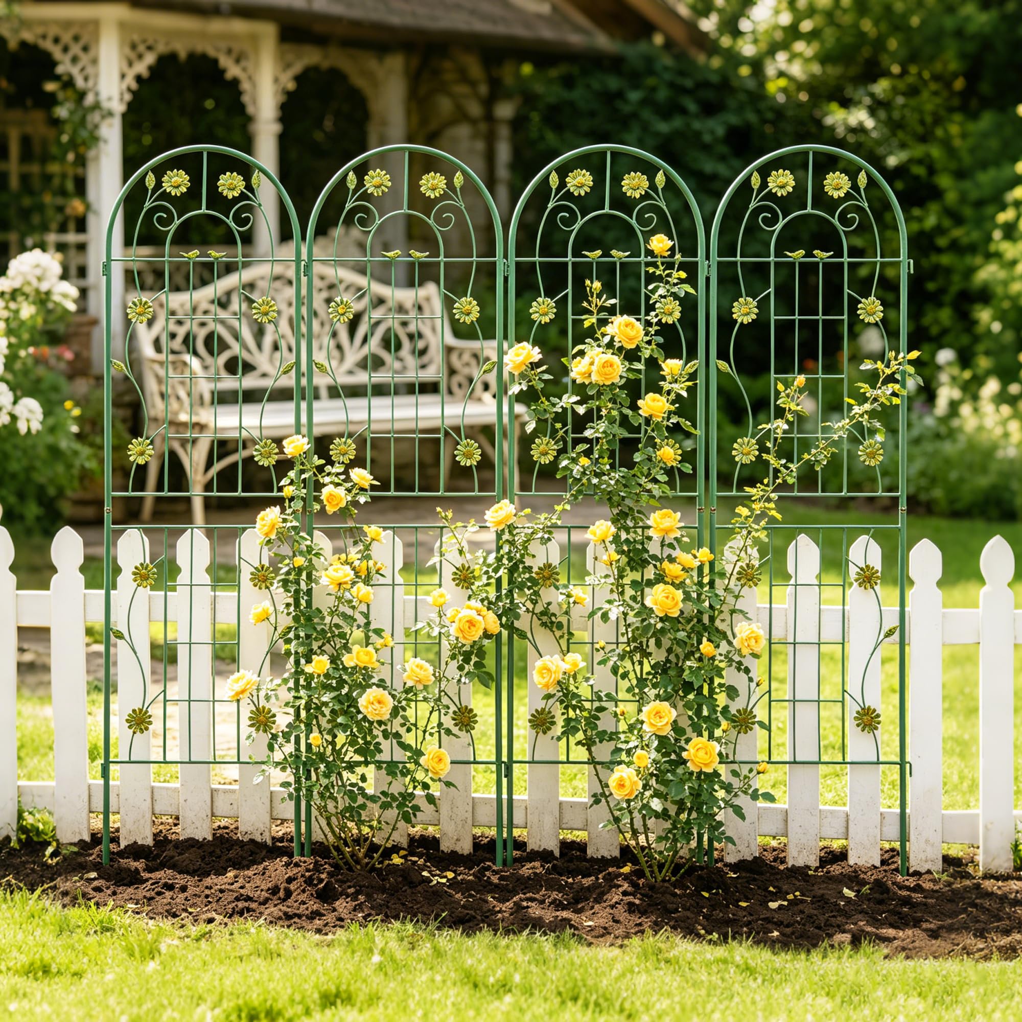 Rankgitter Metall, 2er / 4er Set, 180 x 50 cm, rostfrei Rankhilfe für Kletterpflanzen, Spalier Garten, Gartendeko Grün (4er Set)