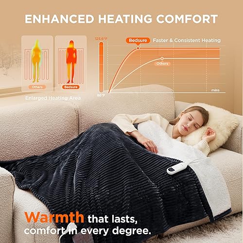 Vista 84 de Bedsure Manta eléctrica individual – Manta térmica de franela suave acanalada, manta térmica con 10 ajustes de tiempo, 6 ajustes de calor