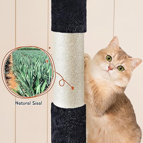 Miniatura 9 de Yaheetech Torre para gatos de 76.5 pulgadas de alto con 9 postes rascadores, 3 condominios, 3 perchas acogedoras, 2 canastas, bola colgante, centro