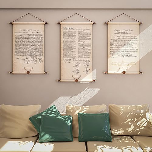 US Constitution, Declaration of Independence, & Bill of Rights Wall Art Canvas. Motivational and Patriotic Gift Made in USA (20x2620x3120x26 Inches)