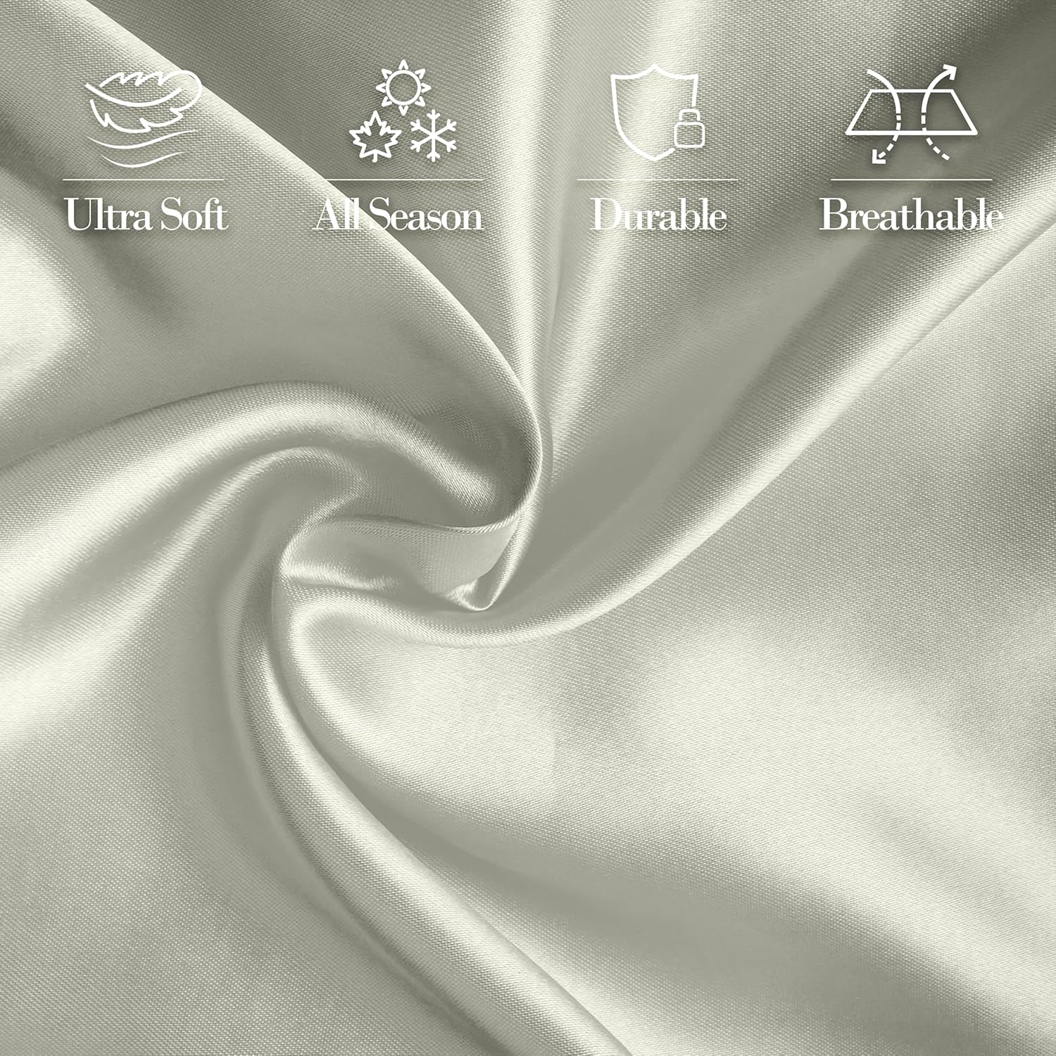 Mocassi Premium Satin 4-Piece Bed Sheet Set Ultra Smooth, Cooling, Gentle on Skin and Hair - Deep Pocket Fitted Sheet, Long-Lasting Wrinkle and Stain Resistant Fabric, Queen, Light Jade