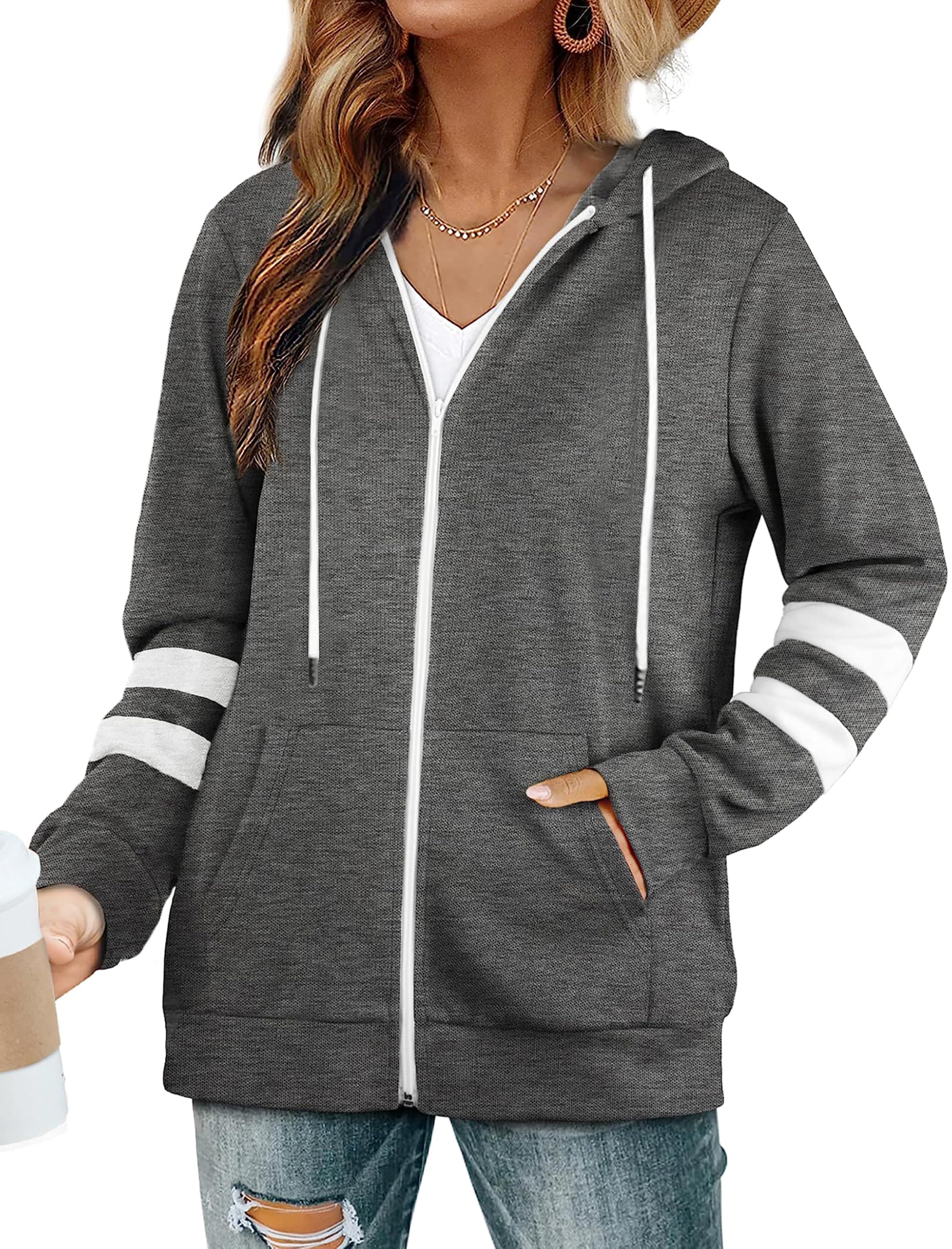 Jhsnjnr Sweatjacke Damen mit Kapuze Langarm Zipper Hoodie Kapuzenjacke Reißverschluss Fleecejacke Sport Sweatshirt Joggingjacken