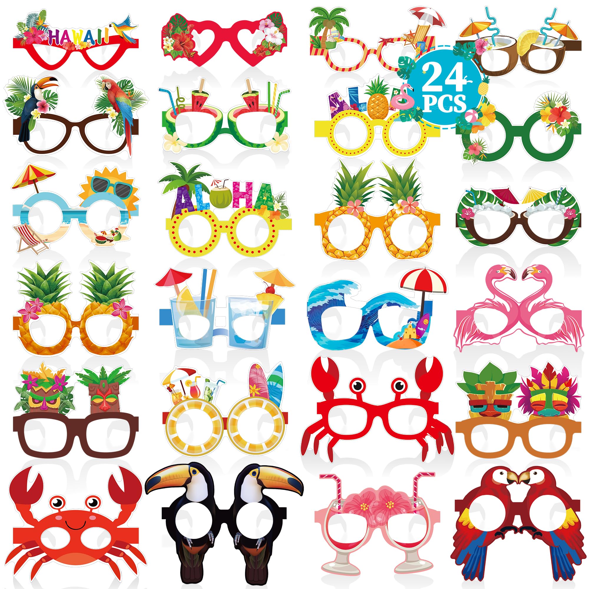 Photo 1 of 24PCS Hawaiian Party Decorations, Luau Tropical Pool Cardboard Sunglasses