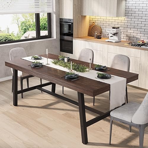 Miniatura 17 de GarveeHome Mesa de comedor industrial para 6-8 personas, mesa de cocina de madera de 70.87" de largo con marco de metal resistente y acabado gris,