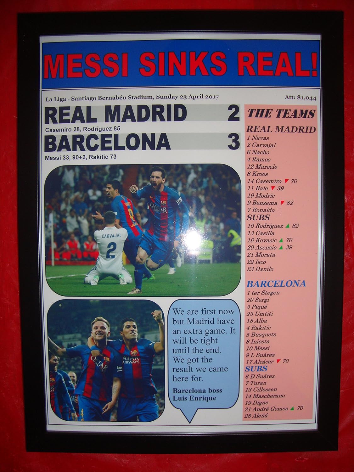 Lilywhite Multimedia Real Madrid 2 Barcelona 3-2017 La Liga - framed print