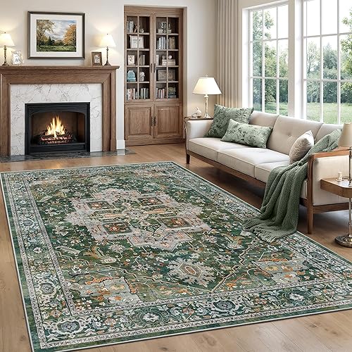 Miniatura 235 de Rugland Alfombras de área de 8 x 10, alfombra lavable resistente a las manchas, alfombras antideslizantes para sala de estar, alfombras tribales