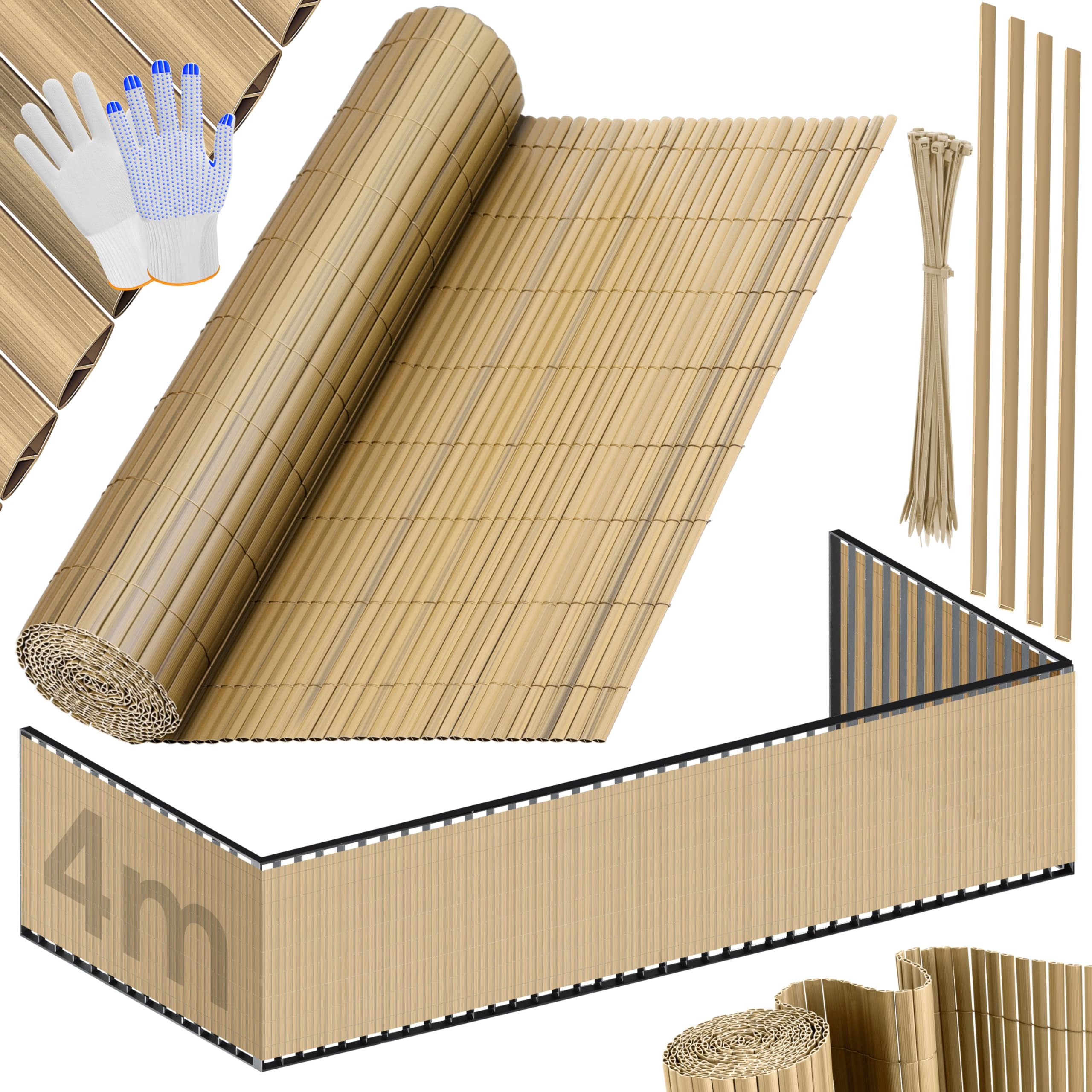 Brise-Vue KESSER En PVC 120x400 Cm - Protection Jardin, Balcon, Terrasse - Style Bambou