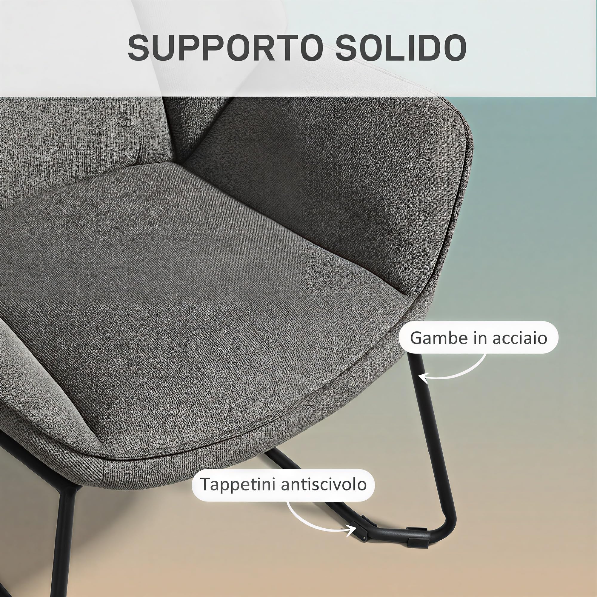 HOMCOM Poltrona d'Arredo Imbottita con Braccioli Inclinati, Poltrona da Soggiorno in Tessuto Effetto Lino e Struttura in Acciaio, 71.5x67x79 cm, Grigio