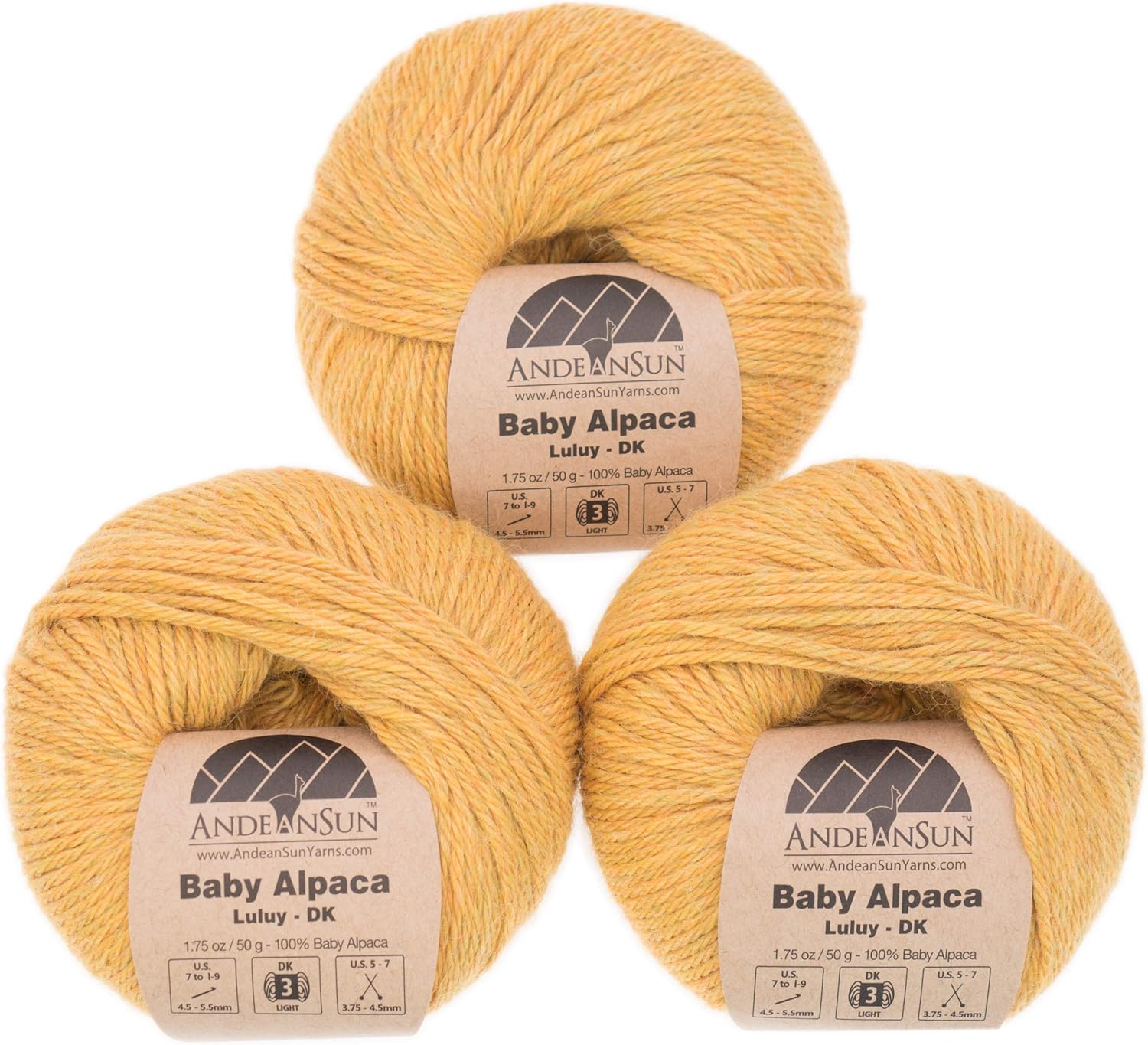 (Set of 3 - Heather Color) 100% Baby Alpaca Yarn Not Wool [328 Yards Total] Sunset, #3 DK