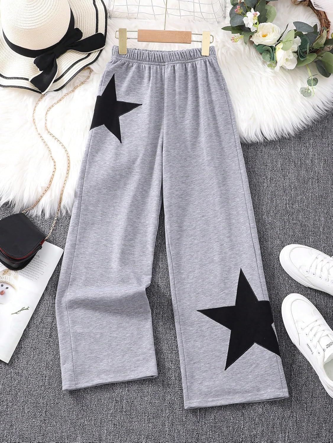 COZYEASE Girls' Print High Waisted Straight Leg Sweatpants Casual Athletic Loose Long Pants - Image 6