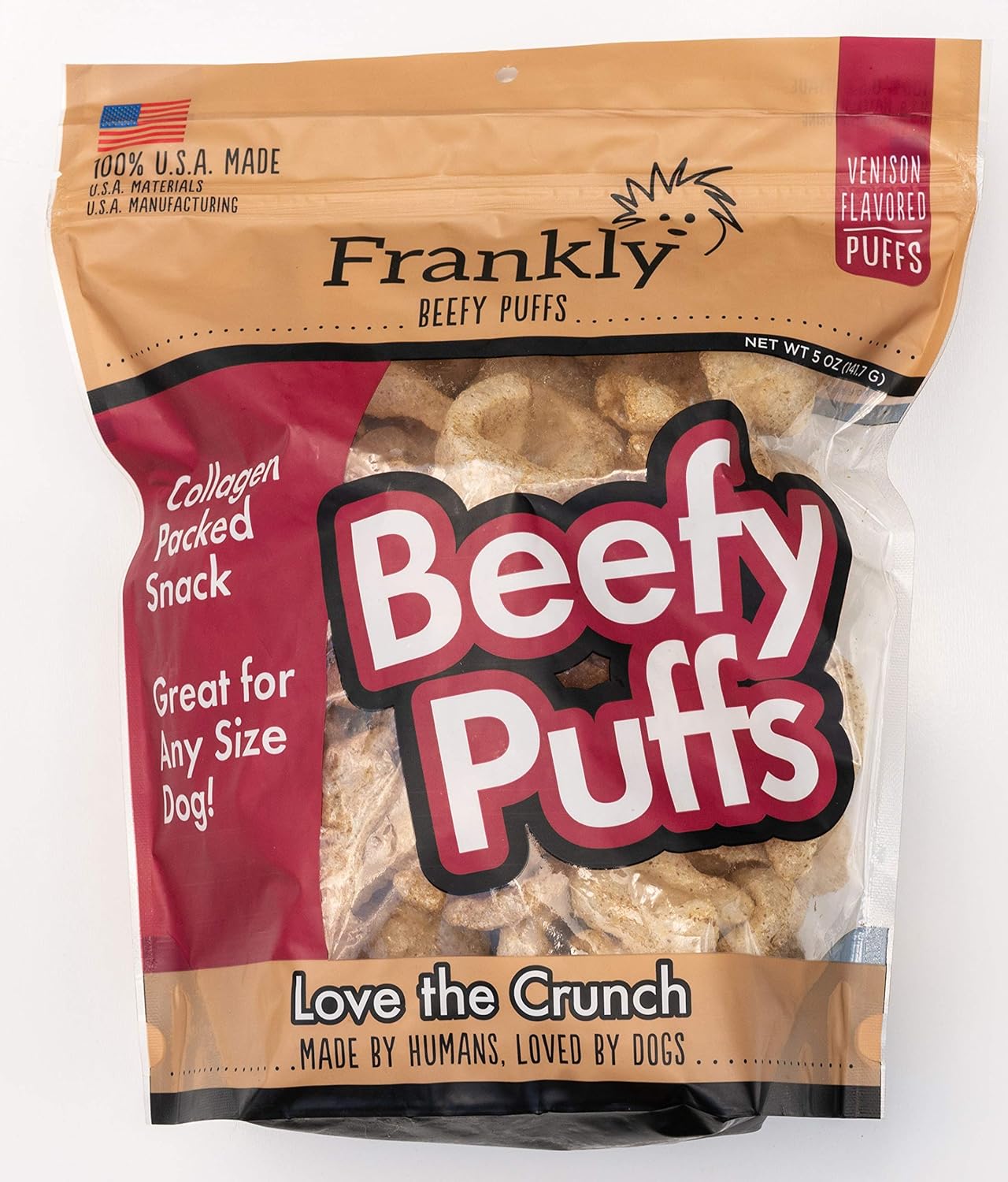 Frankly Venison Beefy Puffs 100 percentUSA Made Collagen Packed Snack 5 Ounce Package