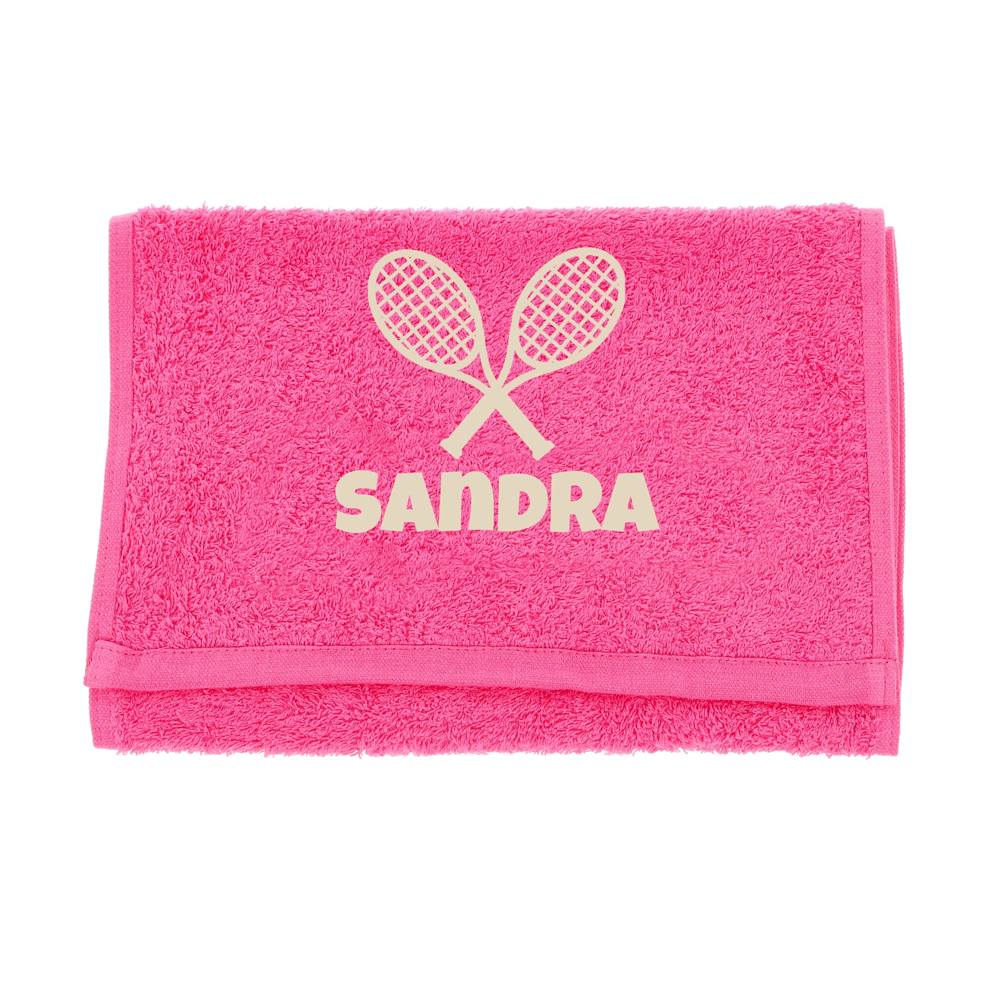 Always Looking Good Pink Personalised Embroidered Tennis Towel - Single Racket Design - 32” x 12.5” - Machine Washable - Tennis Gift