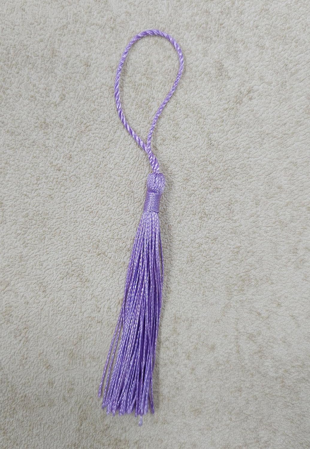 SOWAKA 50 Pcs Mini Tassel with Loop Soft Handmade 5 Inch Floss Tassels for DIY Crafting Project Earring Bookmark Jewelry Making Graduation Souvenir Clothing Sewing Supplies (Purple)